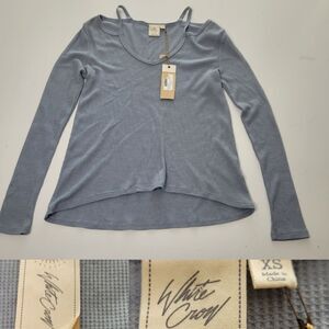 NEW White Crow Clothing thermal cold free shoulder people boho blue top XS S NWT